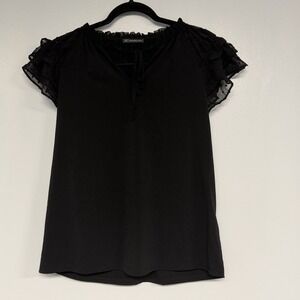 Adrianna Papell Swiss Dot Tiered Flutter Sleeve Small Top Coquette Romantic Goth